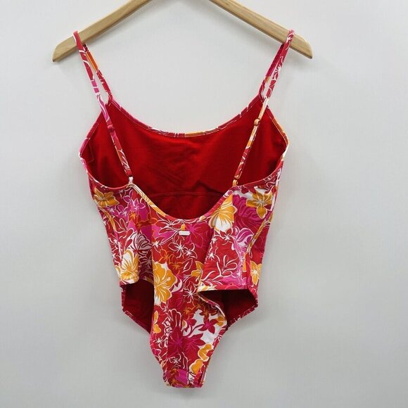 Roxy Juniors Size XL Sea Spray Hibiscus Printed One Piece Swimsuit Red $110 2588 - Picture 5 of 7